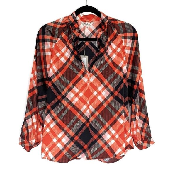 Tucker Tops - Tucker Long Sleeve Polo Blouse Kris Kringle Plaid